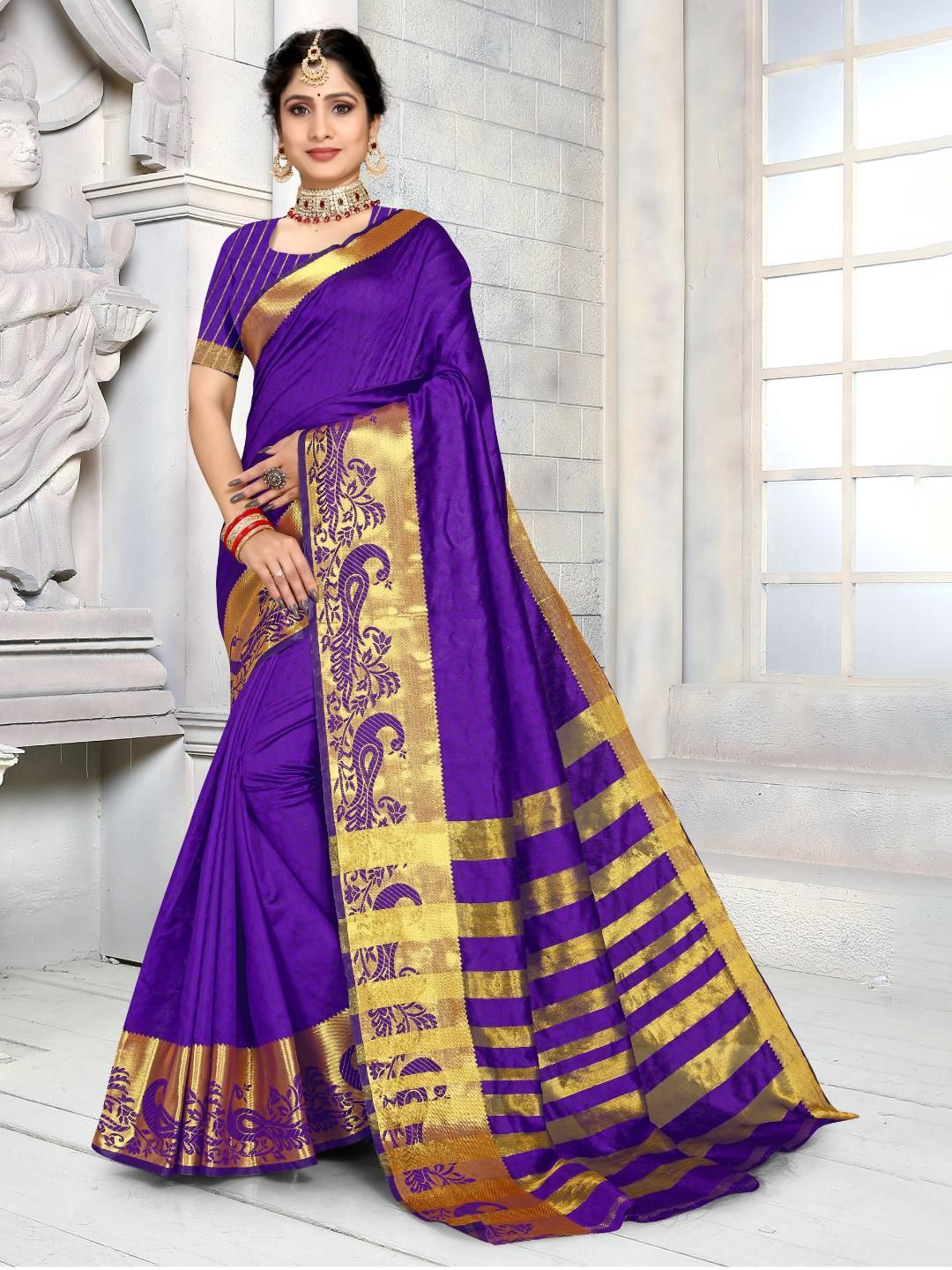 

JAY FASHION Woven Design Zari Kanjeevaram Saree, Blue
