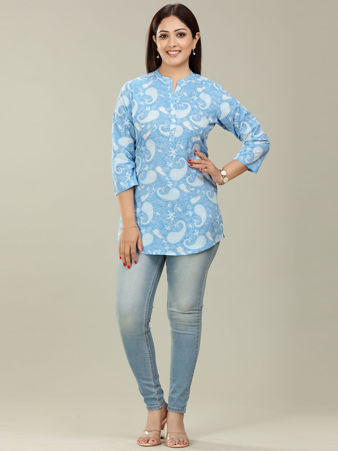 

COTTON CULTURE Paisley Printed Pure Cotton Kurti, Blue