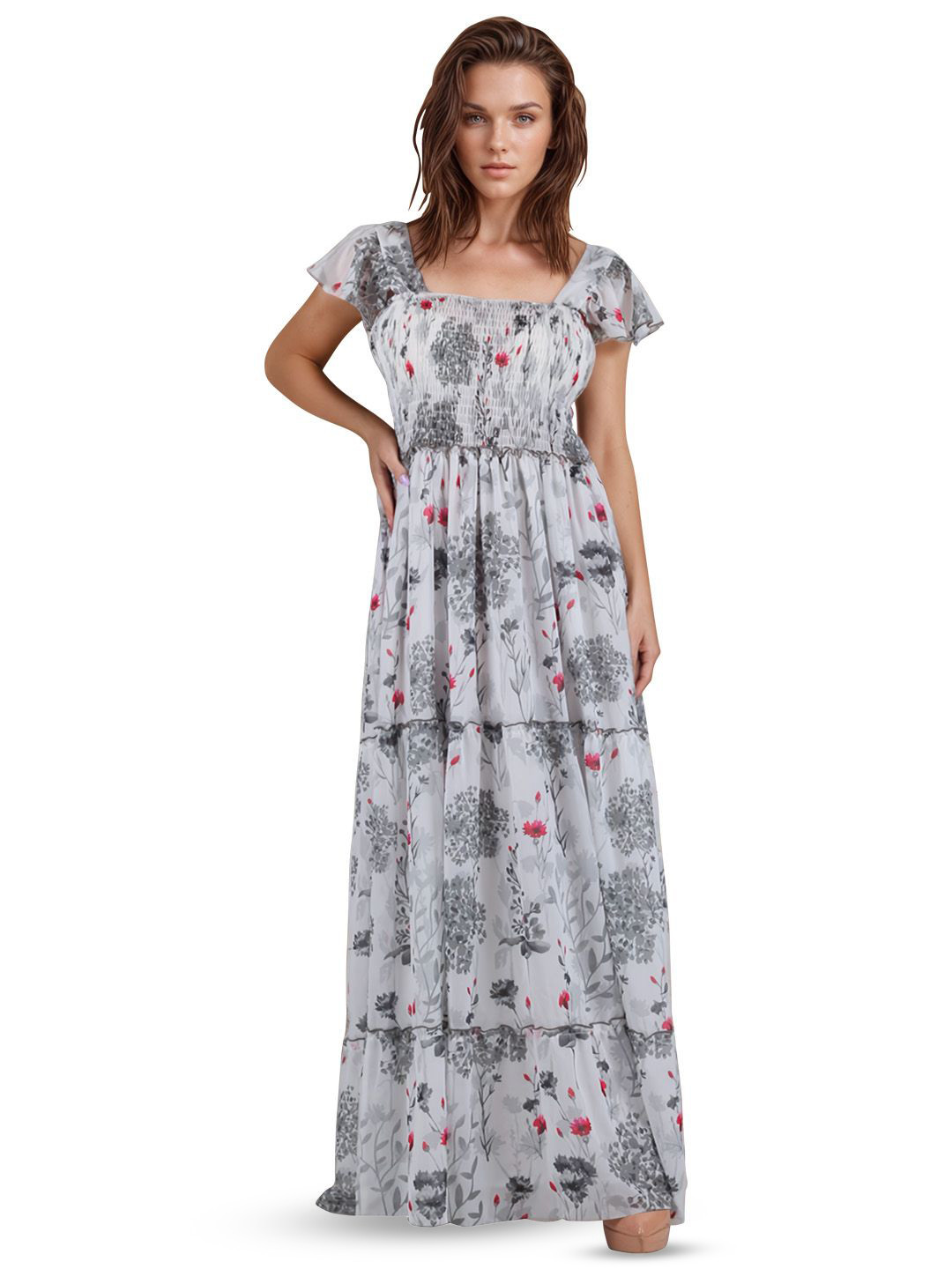 

Bunny Corset Floral Print Maxi Dress, White