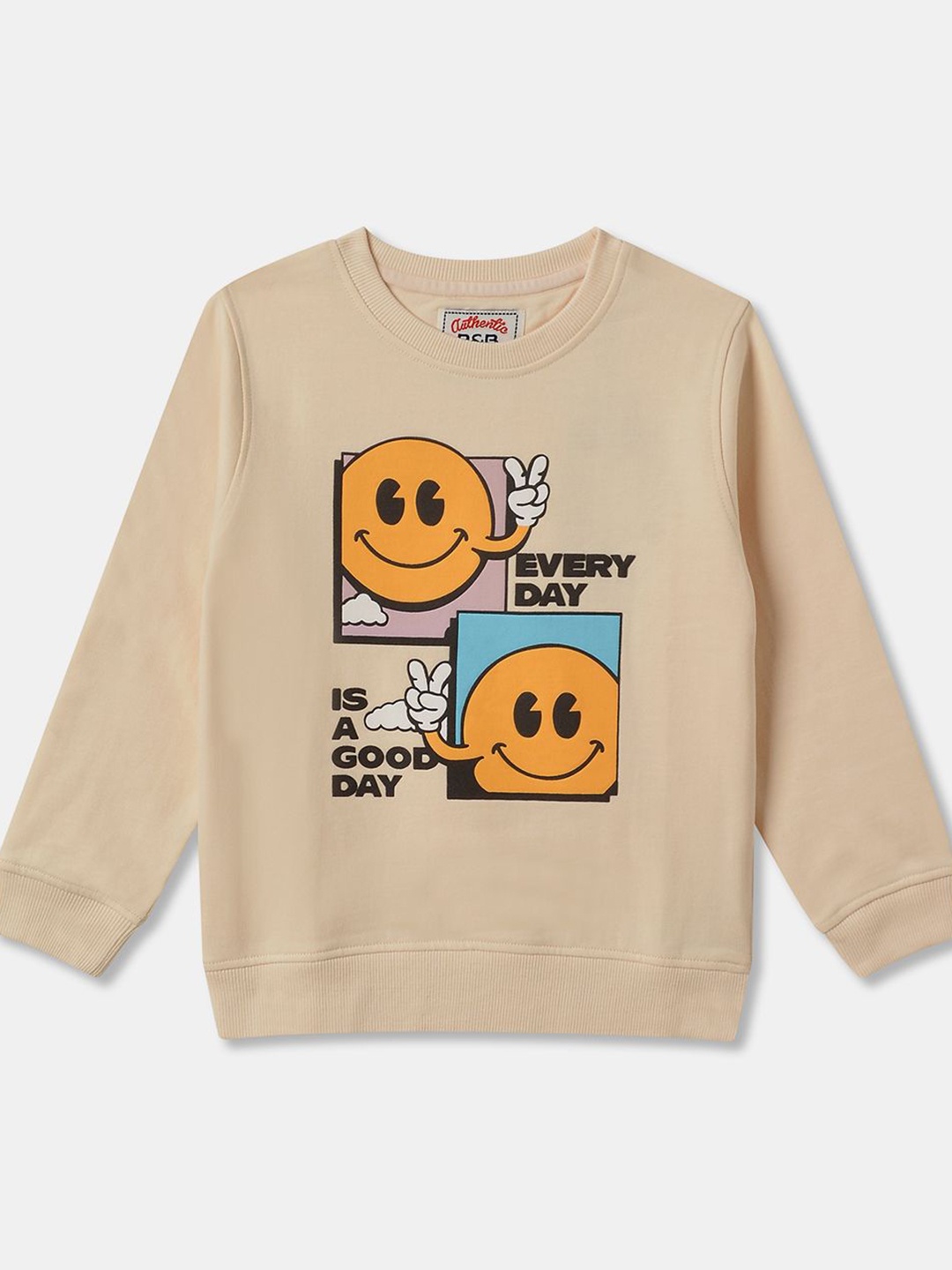 

R&B Girls Graphic Printed Round Neck Cotton Pullover Sweatshirt, Grey