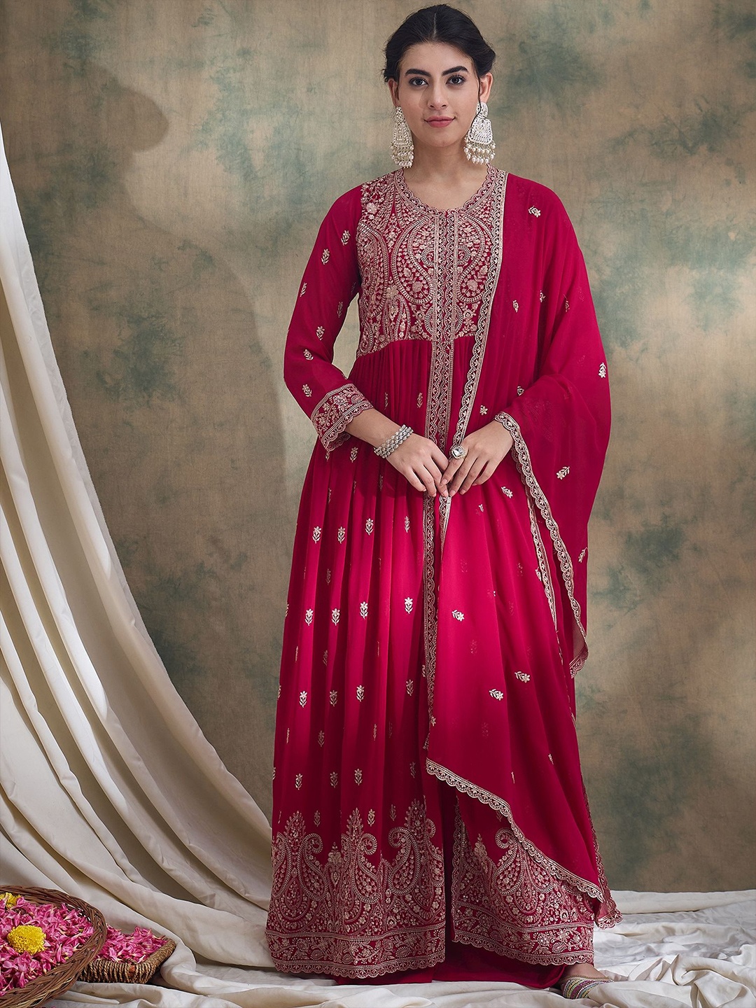 

Miss Ethnik Embroidered Kurta With Skirt & Dupatta, Pink