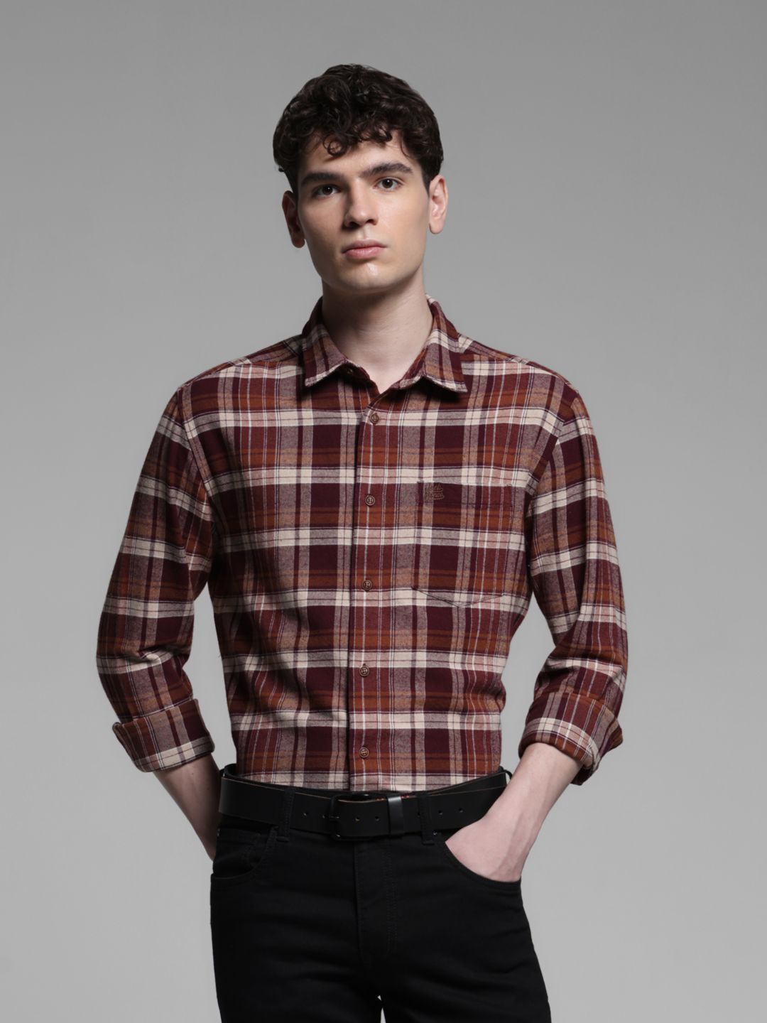 

Jack & Jones Men Spread Collar Checked Cotton Casual Shirt, Maroon