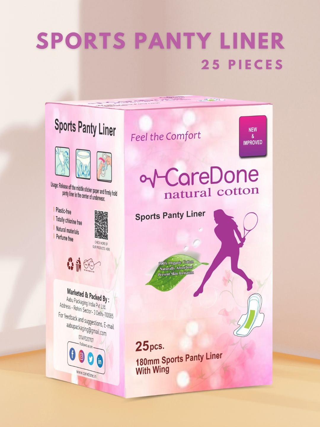 

CareDone Ultra Thin Sports Panty Liners - 25Pcs, White