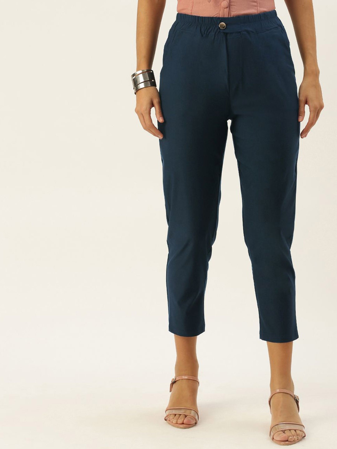 

SHECZZAR Women Super Slim Fit Cigarette Trousers, Navy blue