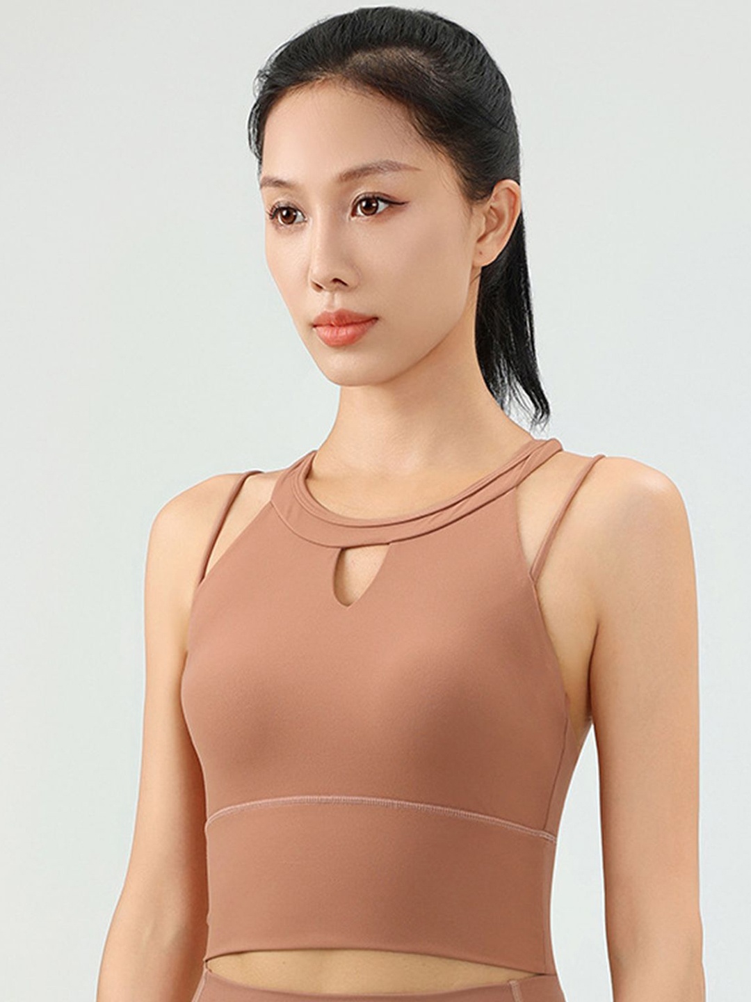 

LULU & SKY Women Solid Keyhole Neck Top, Brown