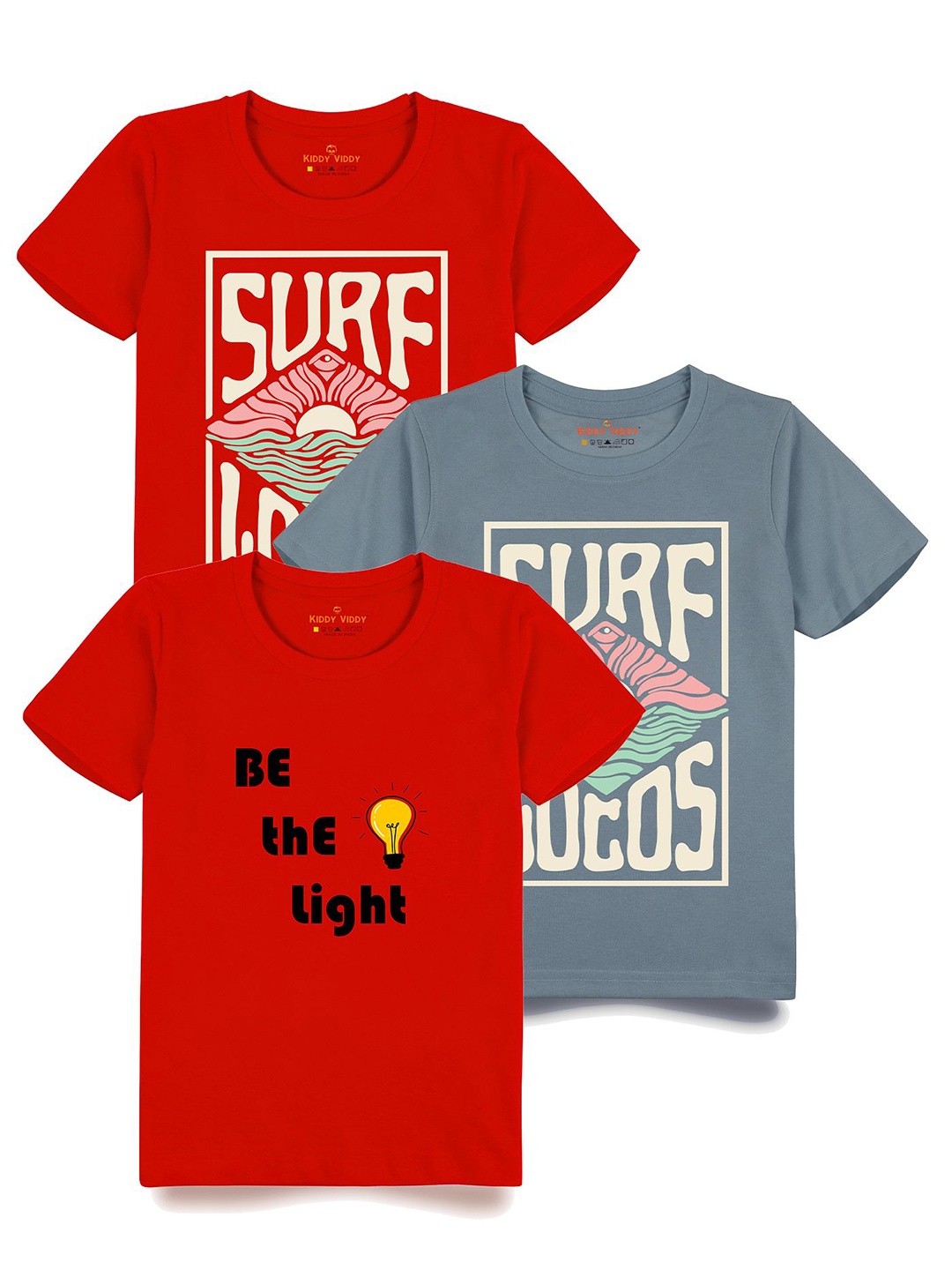 

AUSK Boys Pack Of 3 Graphic Printed Round Neck Cotton T-shirts, Blue