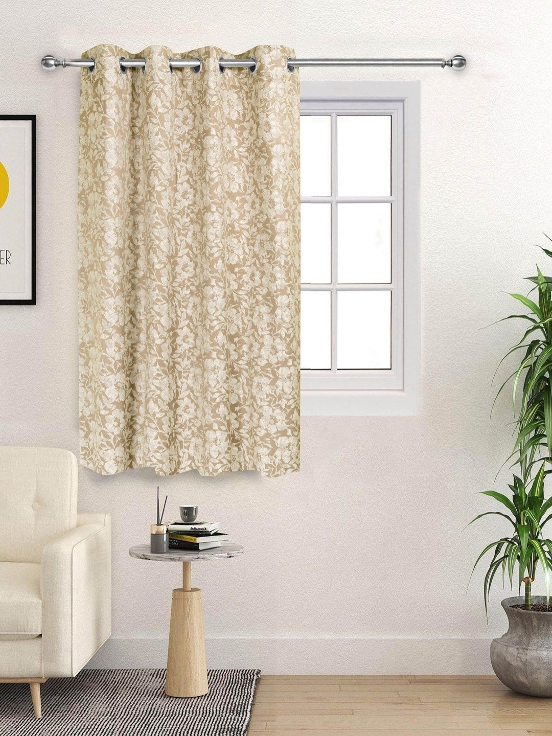 

Saral Home Beige & White Floral Woven Design Cotton Room Darkening Window Curtain