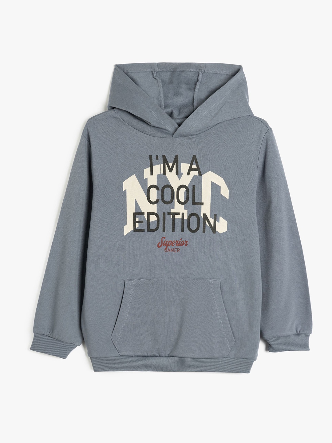 

Koton Boys Typography Printed Hood Cotton Pullover Sweatshirt, Grey