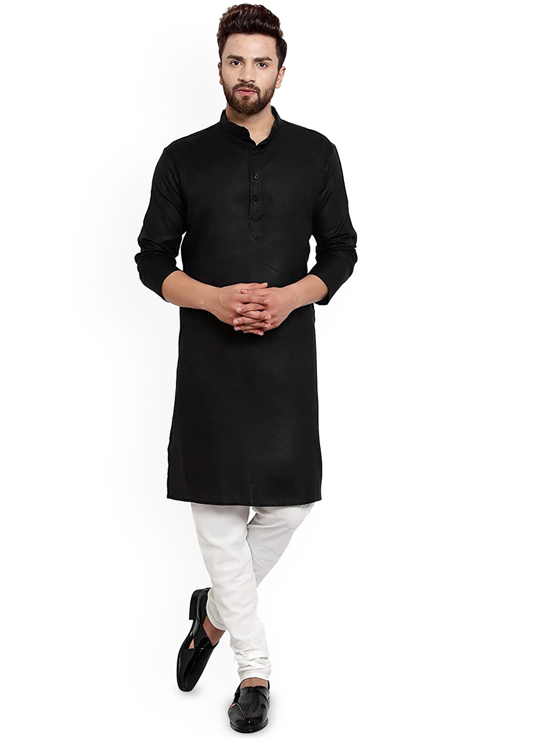 

VRUTA TRENDS Band Collar Long Sleeves Straight Kurta With Churidar, Black