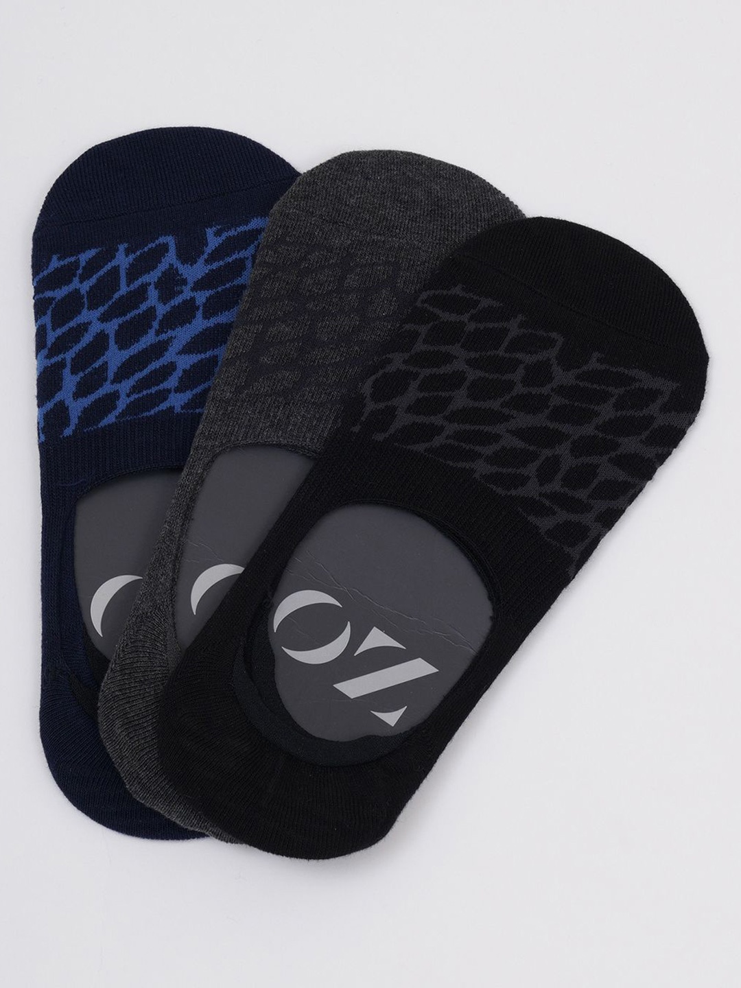 

OXYZONE Men Pack Of 3 Cotton Shoe Liner Patterned Socks, Blue