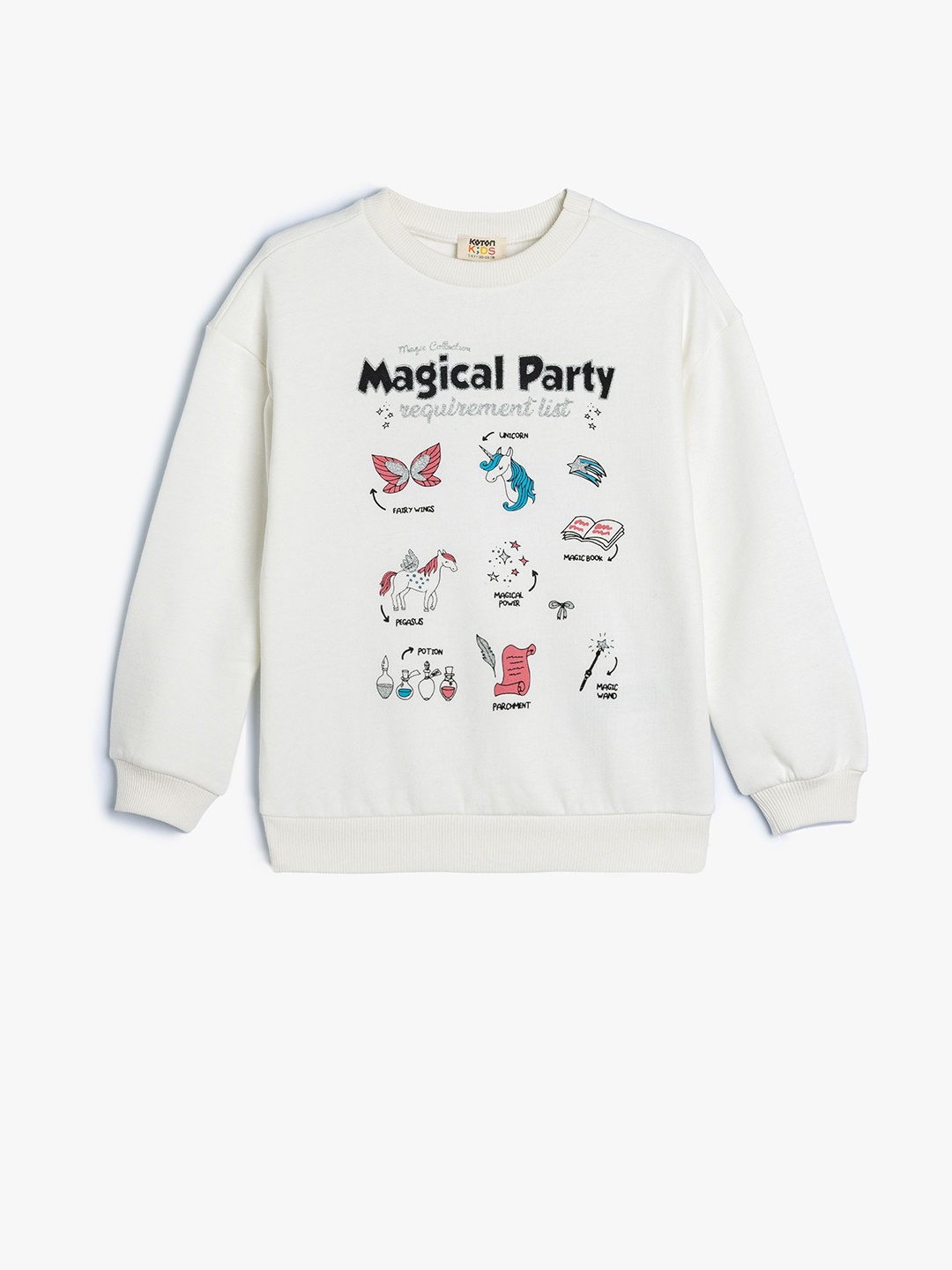 

Koton Girls Graphic Printed Round Neck Cotton Pullover Sweatshirt, White