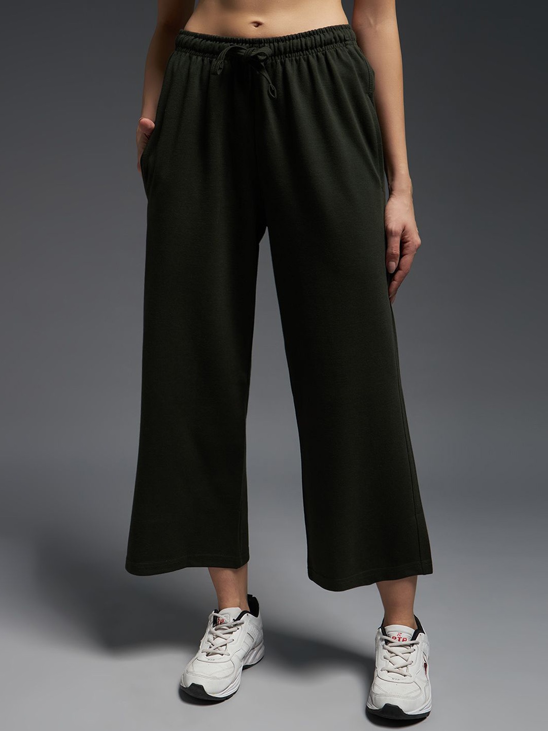 

MKH Women Cotton Wide Leg Regular Fit Track Pants, Olive
