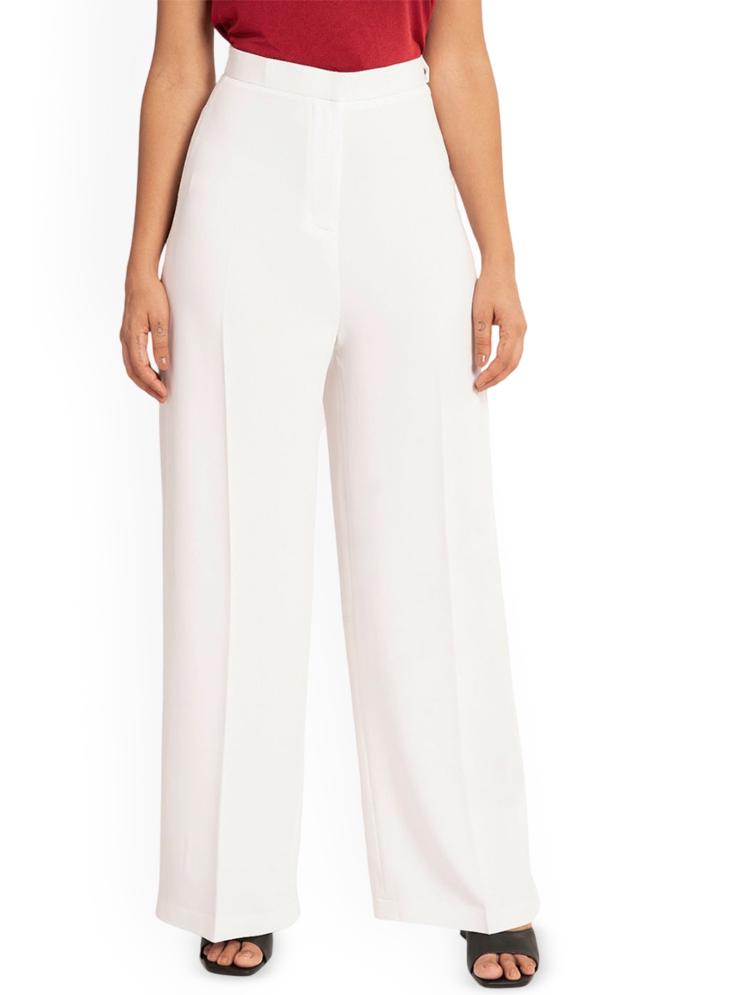 

D'Almirah Women Comfort Flared High-Rise Wrinkle Free Trousers, White