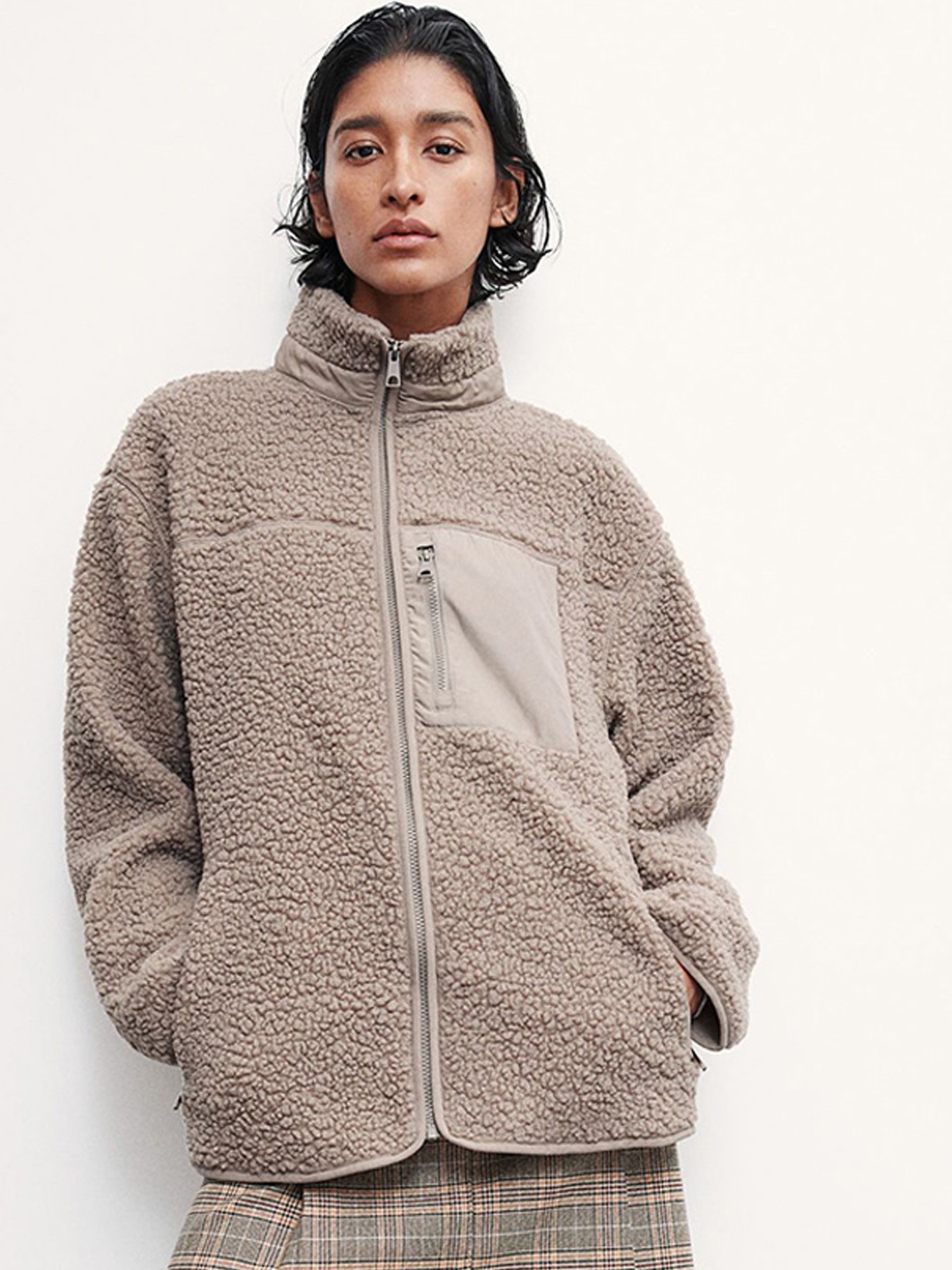 

H&M Loose-Fit Teddy Jackets, Beige