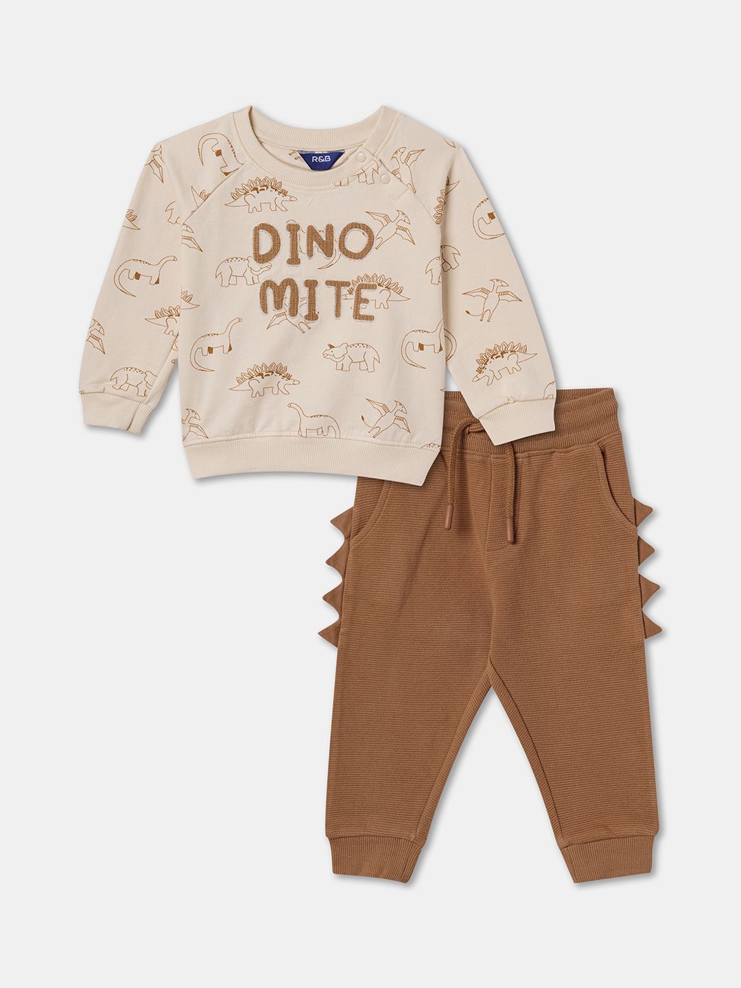 

R&B Printed Pure Cotton Sweatshirt With Joggers Clothing Set, Beige