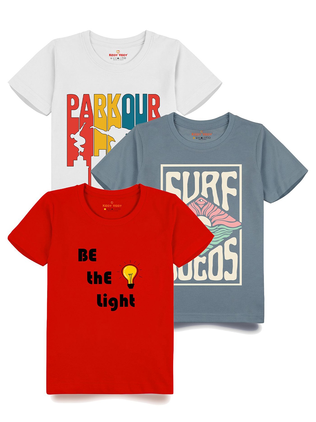 

AUSK Boys Pack Of 3 Graphic Printed Round Neck Cotton T-shirts, Blue