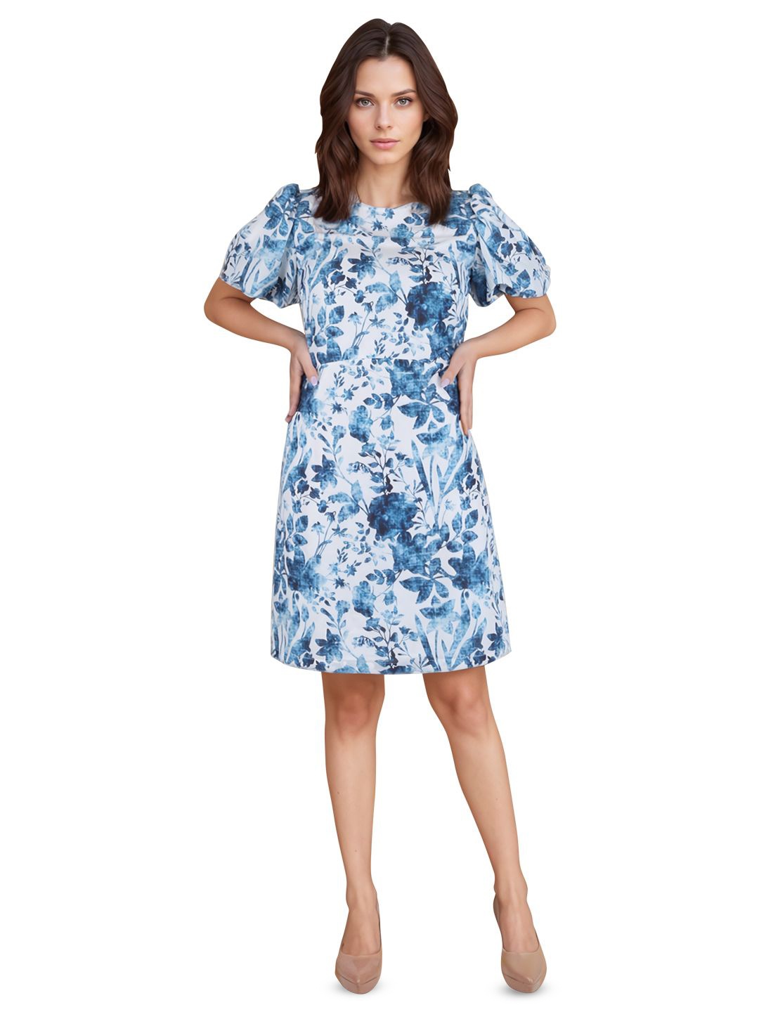 

Bunny Corset Print Puff Sleeve A-Line Dress, White