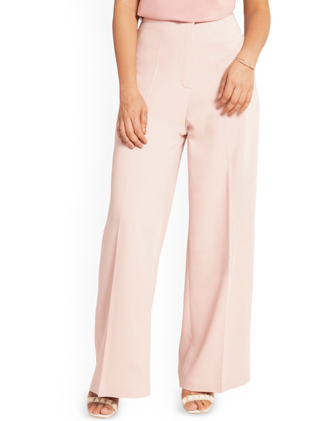 

D'Almirah Women Comfort Flared High-Rise Wrinkle Free Wide Leg Trousers, Pink