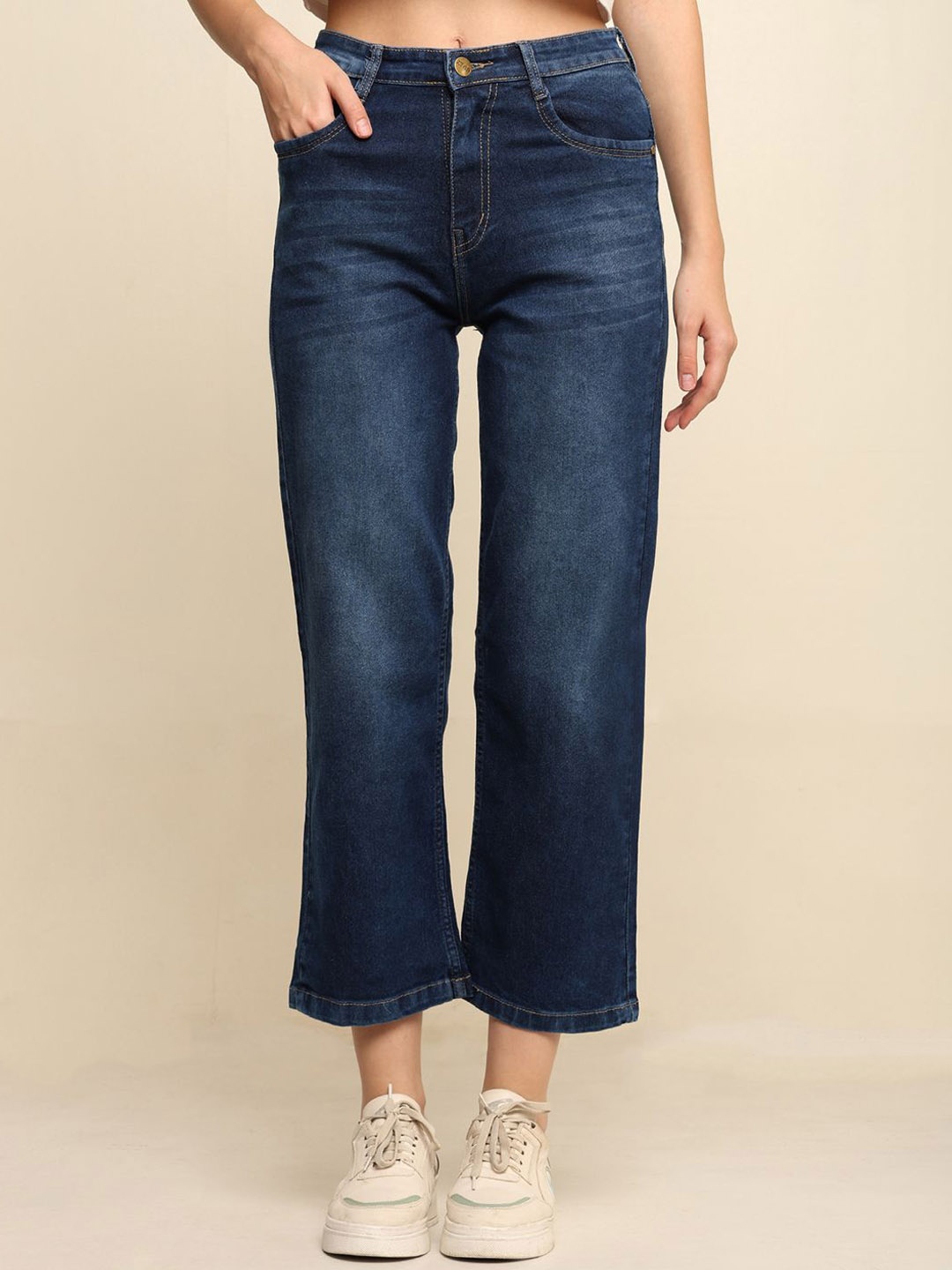 

zayla Women Comfort Wide Leg High-Rise Light Fade Stretchable Jeans, Blue