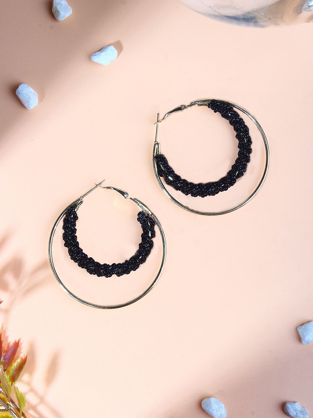 

KPOP Gold-Plated Beaded Contemporary Hoop Earrings
