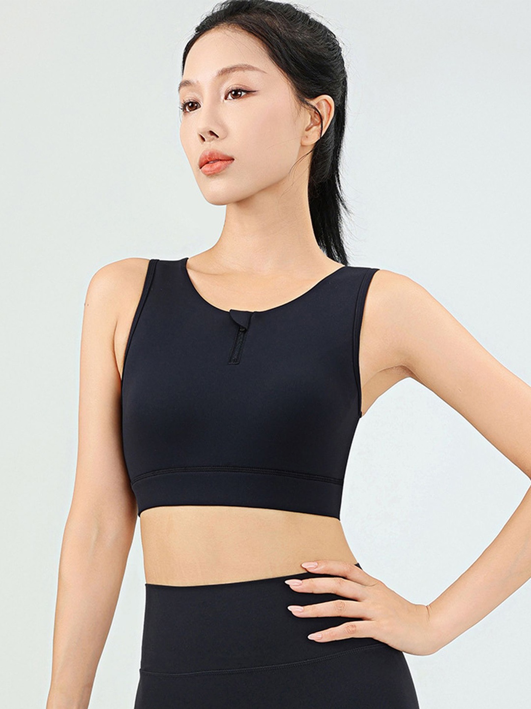 

LULU & SKY Women Solid Round Neck Top, Black