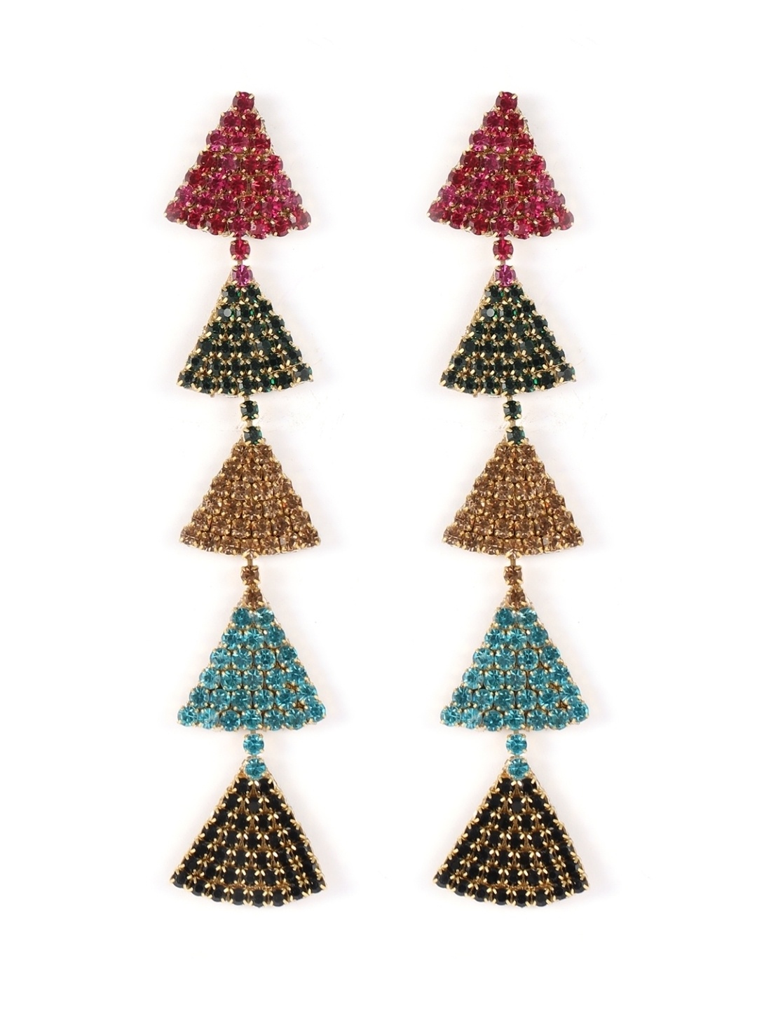 

KPOP Gold-Plated Triangular Rhinestone Studded Drop Earrings