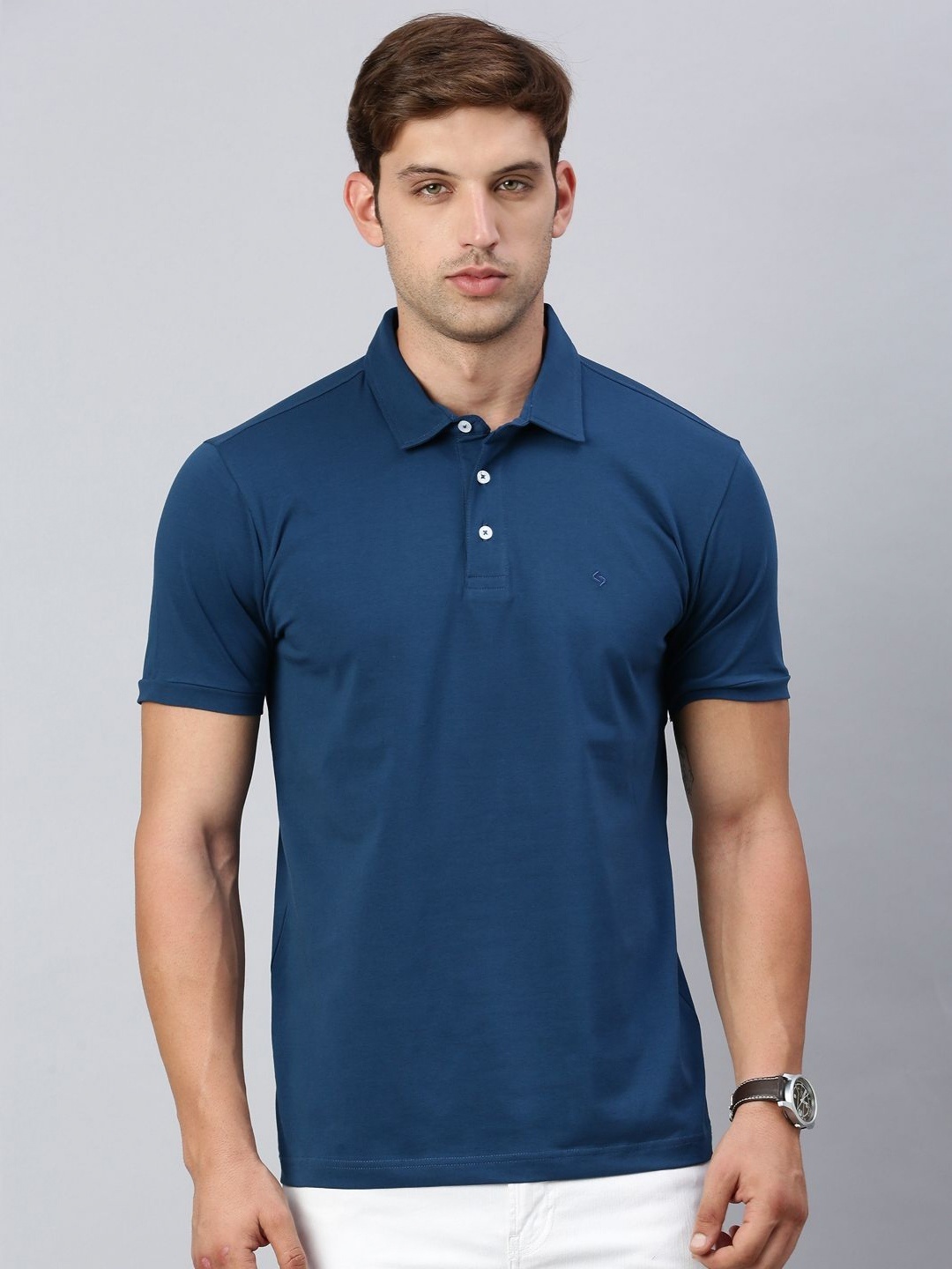 

Classic Polo Men Solid Polo Collar Cotton T-shirt, Navy blue