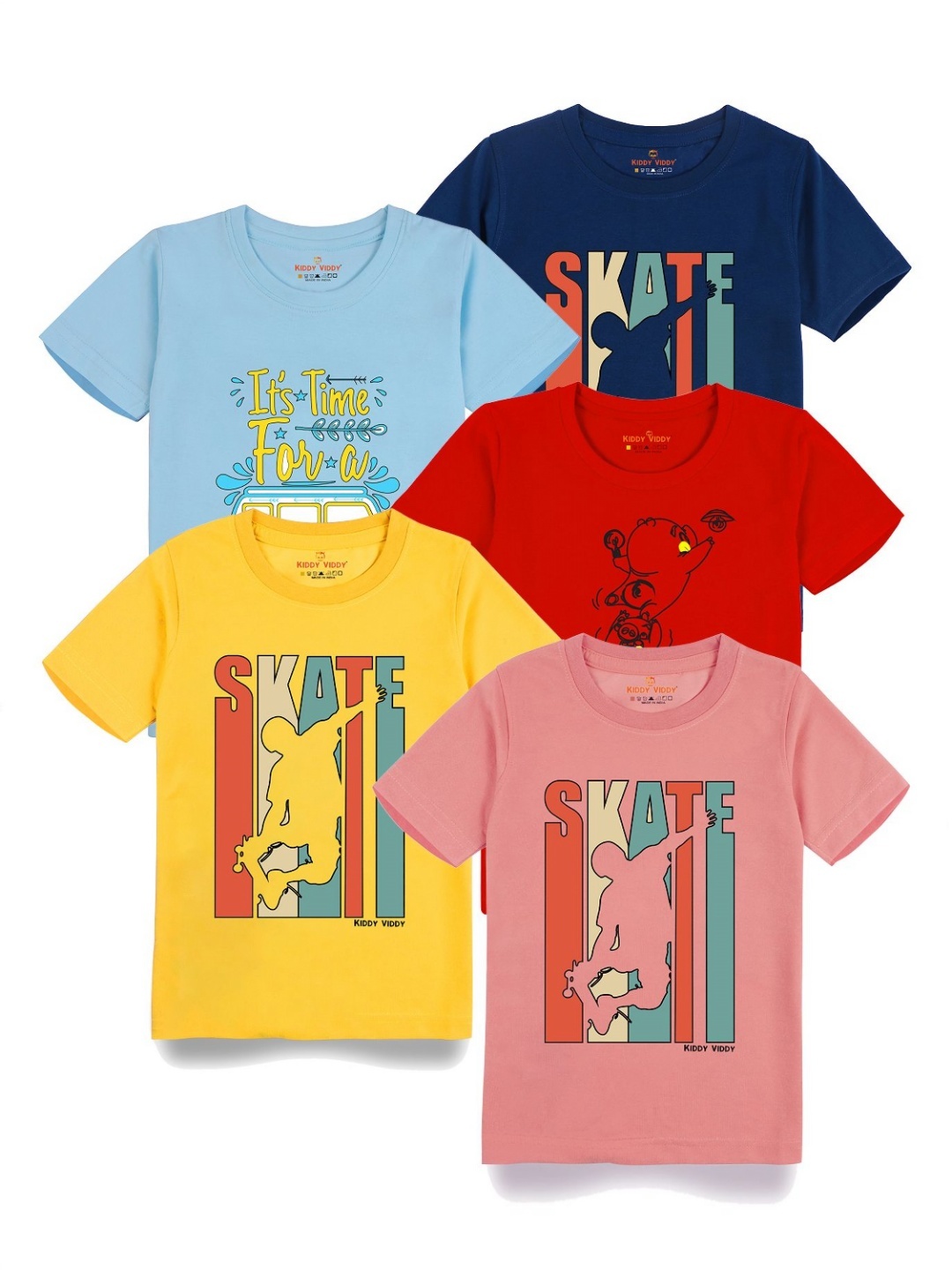 

AUSK Boys Pack Of 5 Graphic Printed Round Neck Cotton T-shirts, Red
