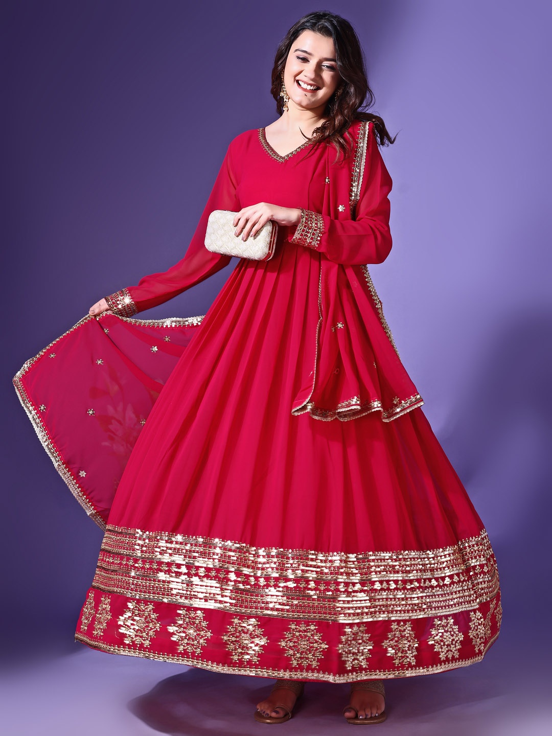 

KALINI Women Ethnic Motifs Embroidered Regular Sequinned Kurta with Pyjamas & With Dupatta, Pink