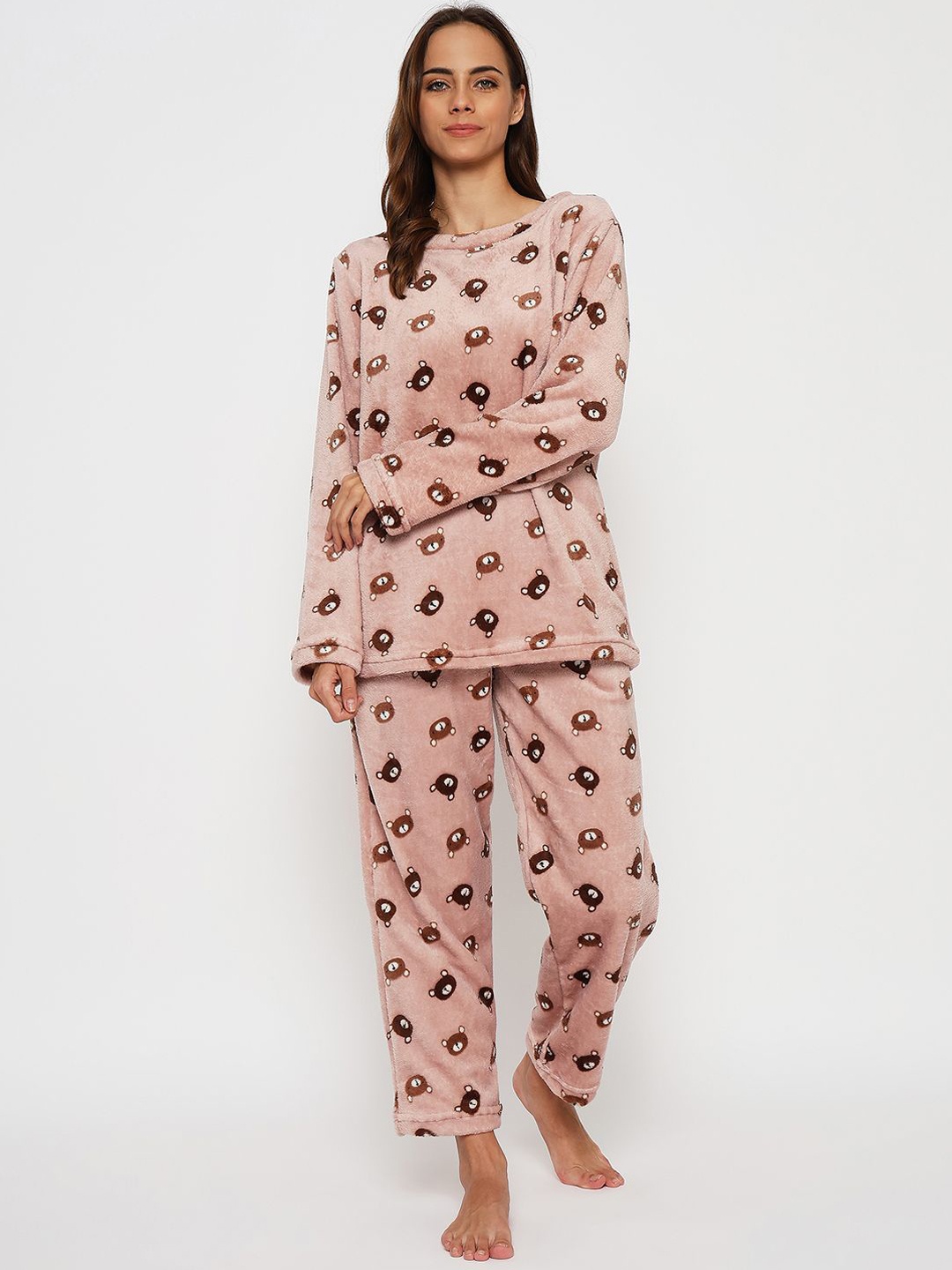 

Camey Women Cartoon Characters Printed Full Sleeve Round Neck Night suit, Brown