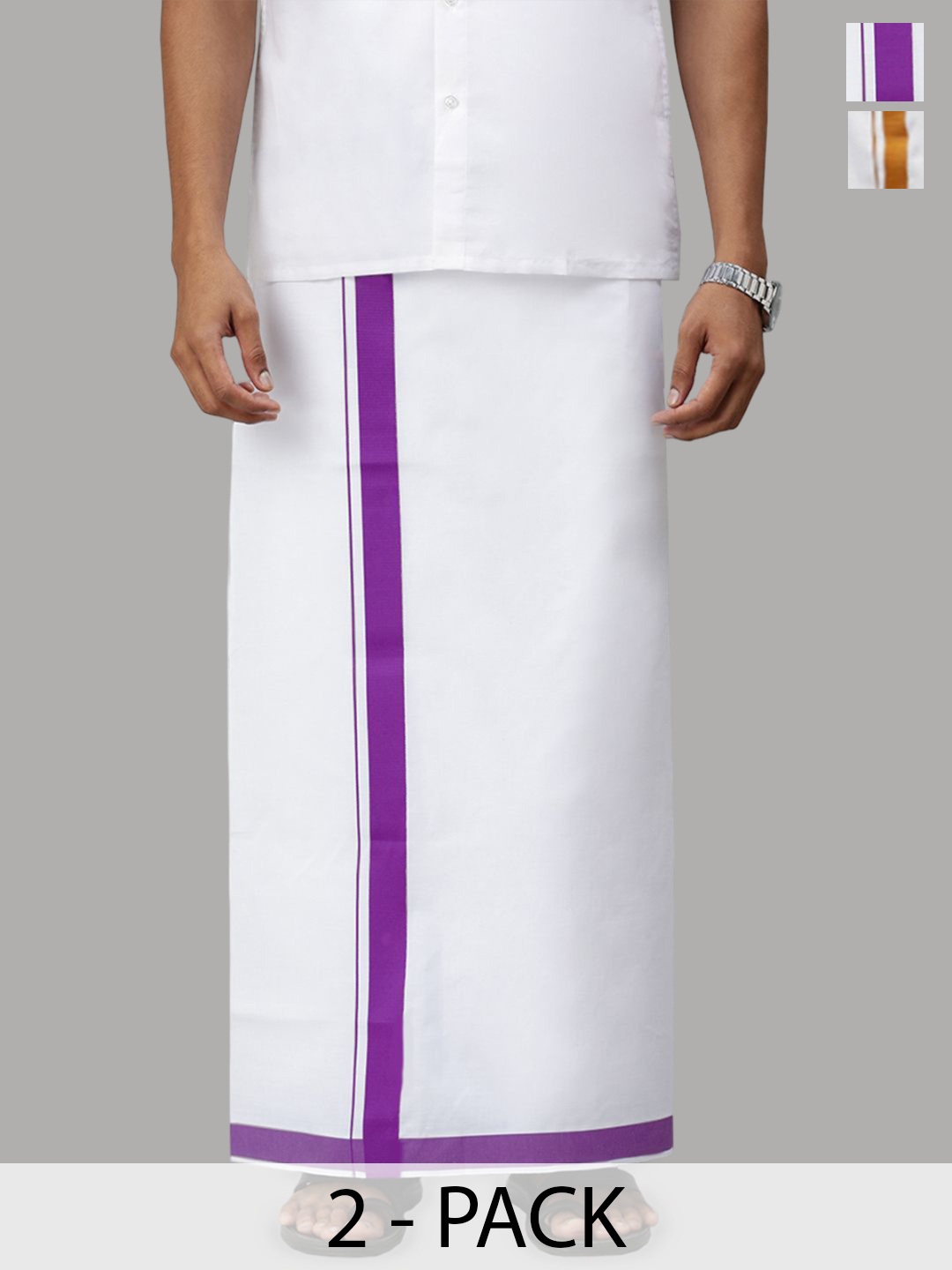 

Ramraj Men Pack Of 2 Solid Dhotis With Border, White