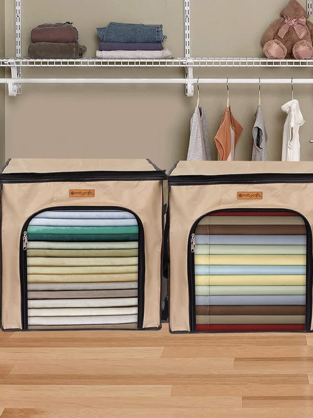 

prettykrafts Beige & Black 2 Pieces Reusable Multi-Utility Organisers