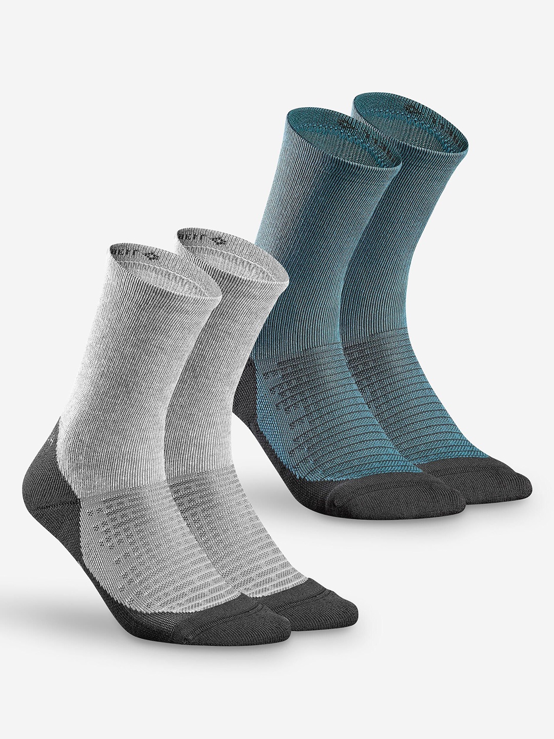 

Quechua By Decathlon Grey Blue Breathable Cotton Hiking Socks - Pack Of 2