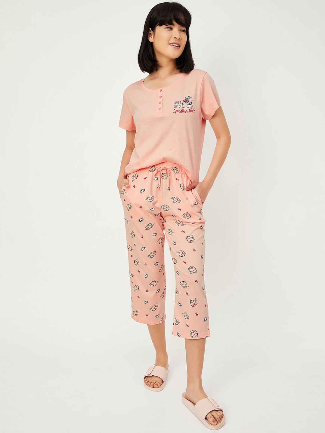 

max Women Printed Pure Cotton Night suit, Orange