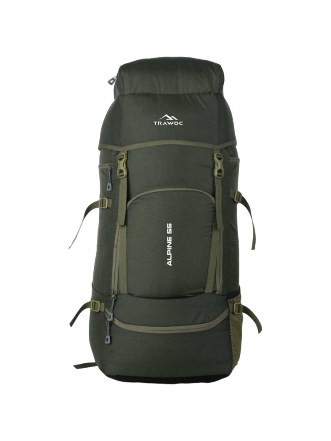

TRAWOC ALPINE Solid 55L Travel Rucksack With Dual Loading & Rain Cover for Adventures, Green