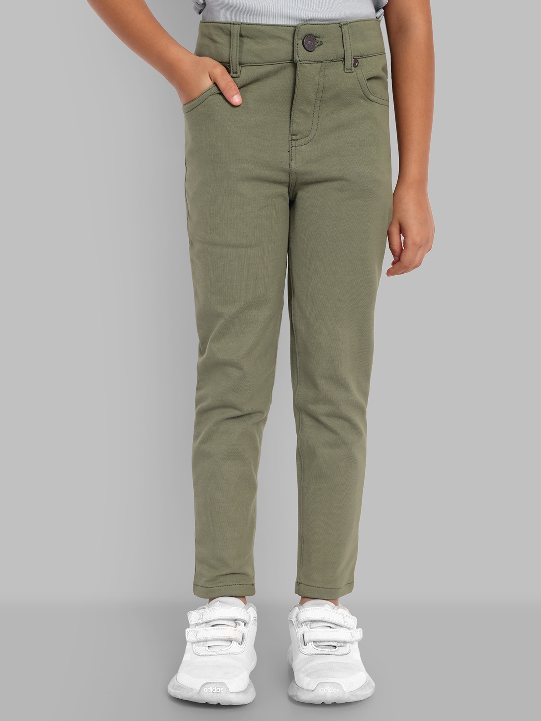 

ONE SKY Girls Solid Chinos Trousers, Olive