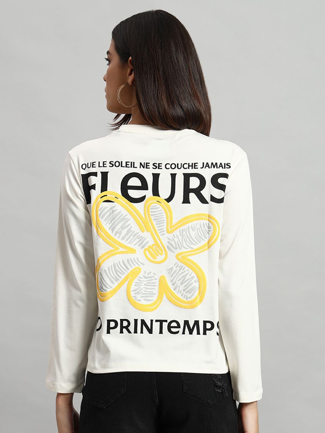 

AECK Women Typography Printed Round Neck Cotton T-shirt, White