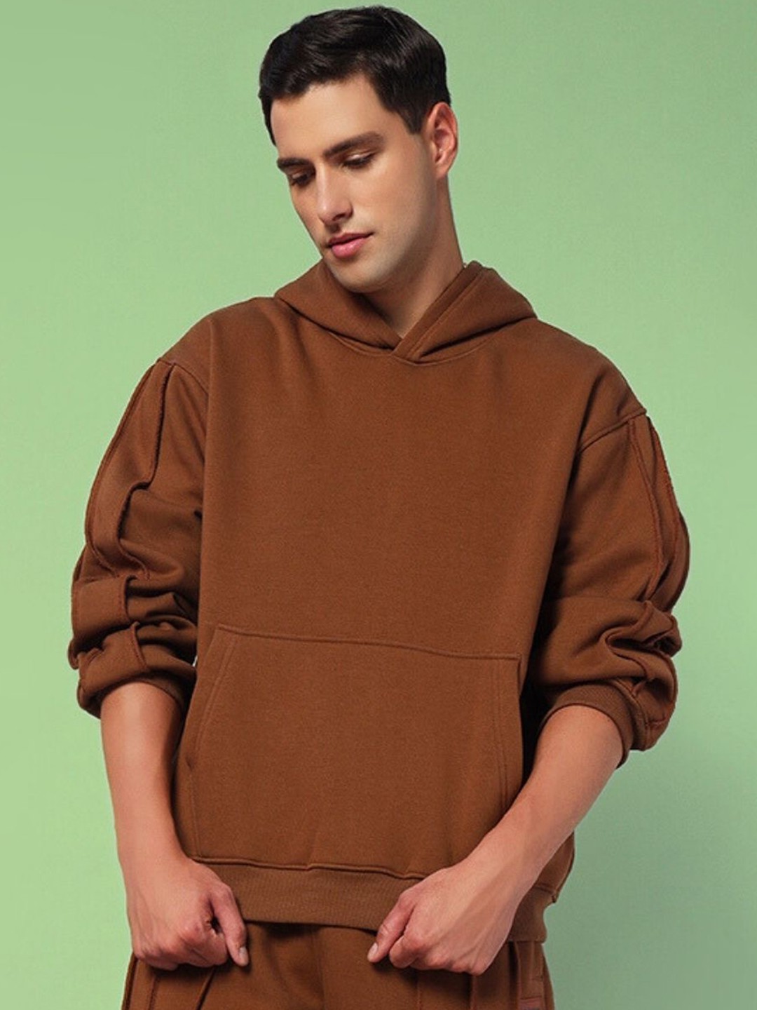 

WEARDUDS Men Solid Hood Wool Pullover Sweatshirt, Brown