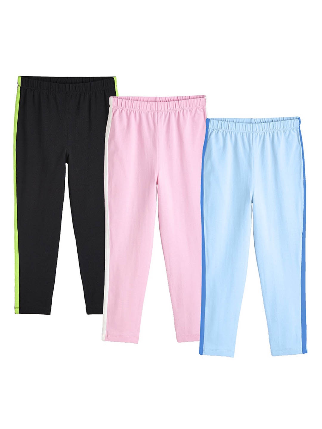 

You Got Plan B Girls Pack Of 3 Striped Cotton Ankle Length Leggings, Black