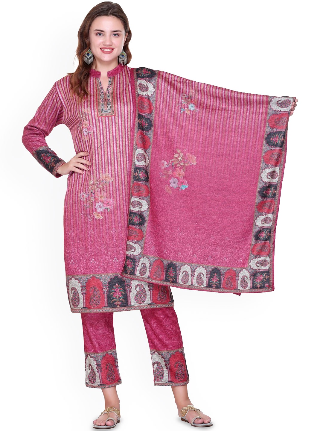 

Melvin Women Ethnic Motifs Printed Regular Kurta with Trousers & With Dupatta, Pink