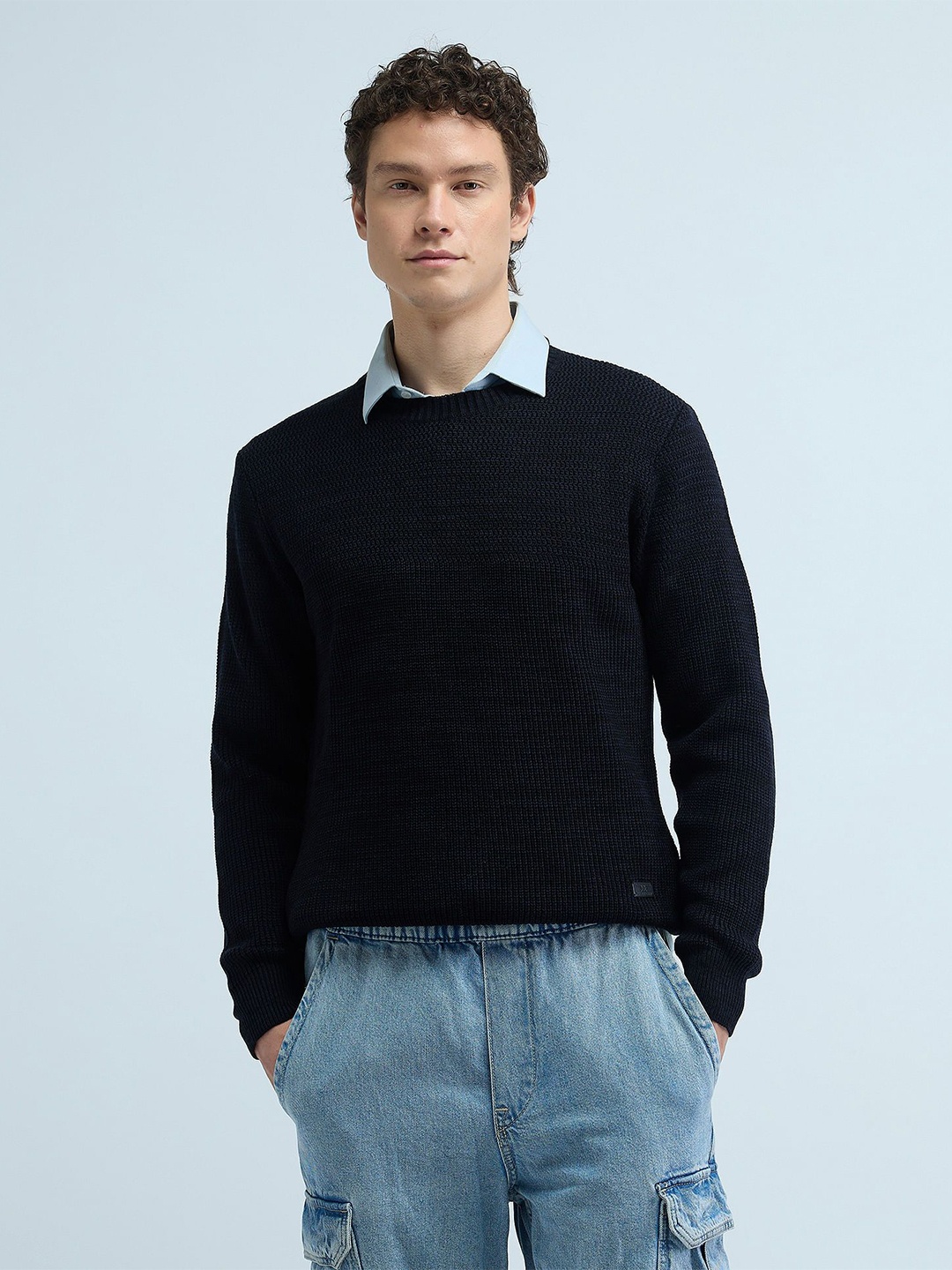 

Flying Machine Men Cable Knit Pullover, Black