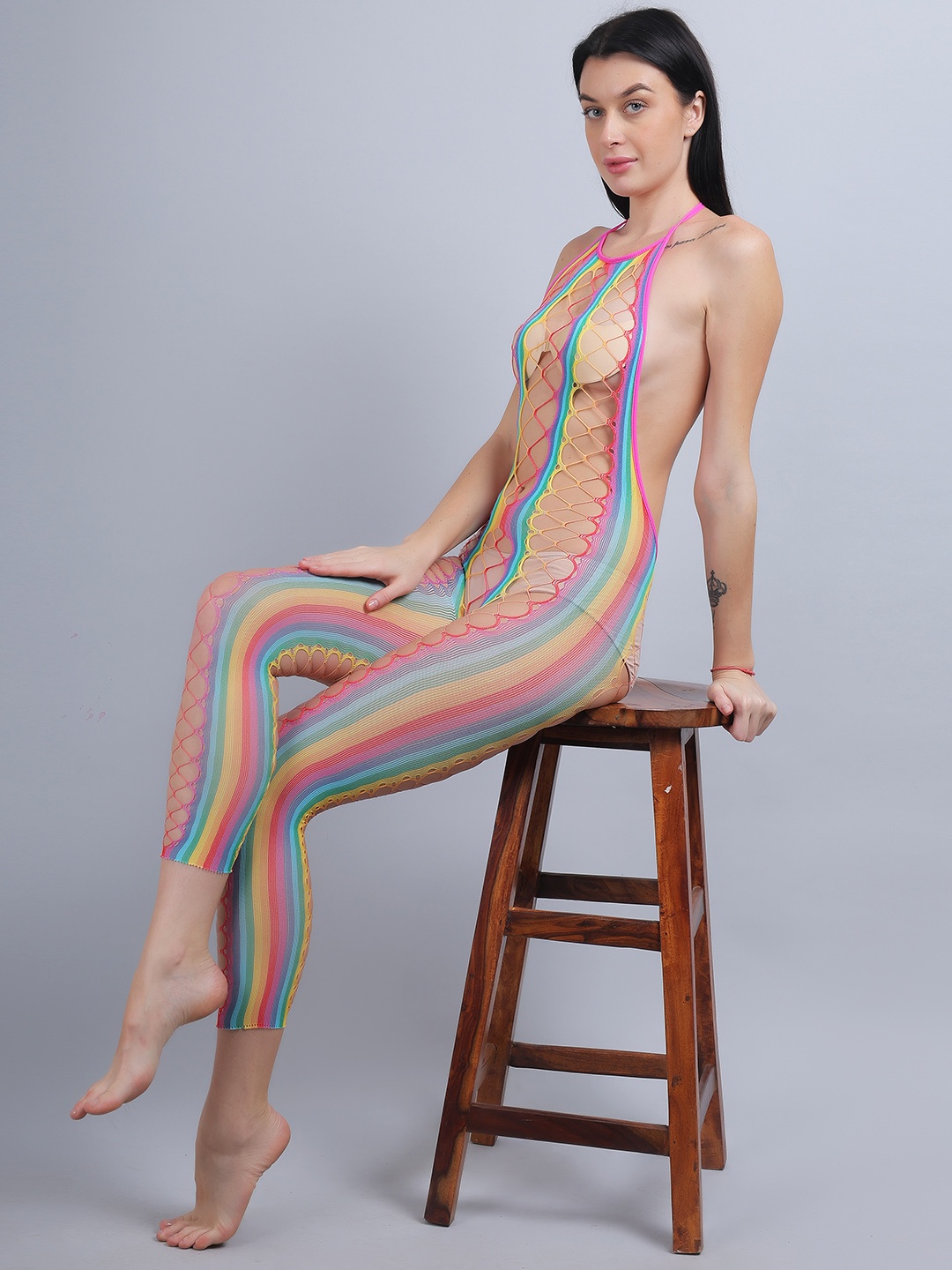 

COLOR STYLE Striped Full Body Stockings, Yellow