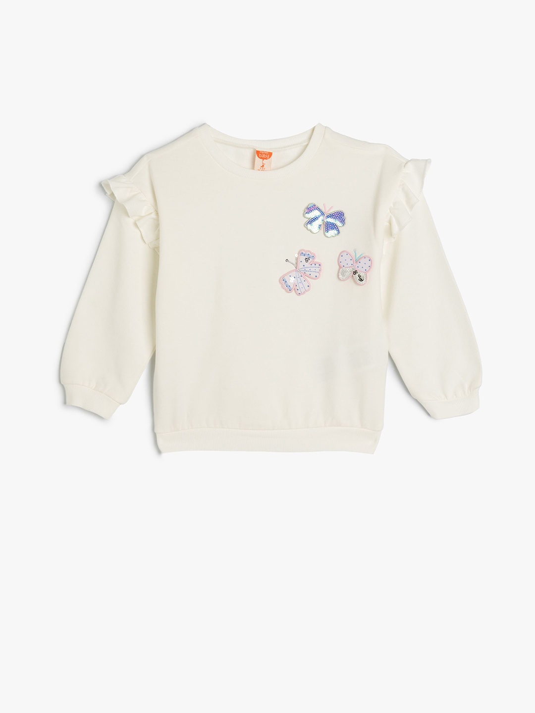 

Koton Girls Solid Embroidered Round Neck Cotton Pullover Sweatshirt, White