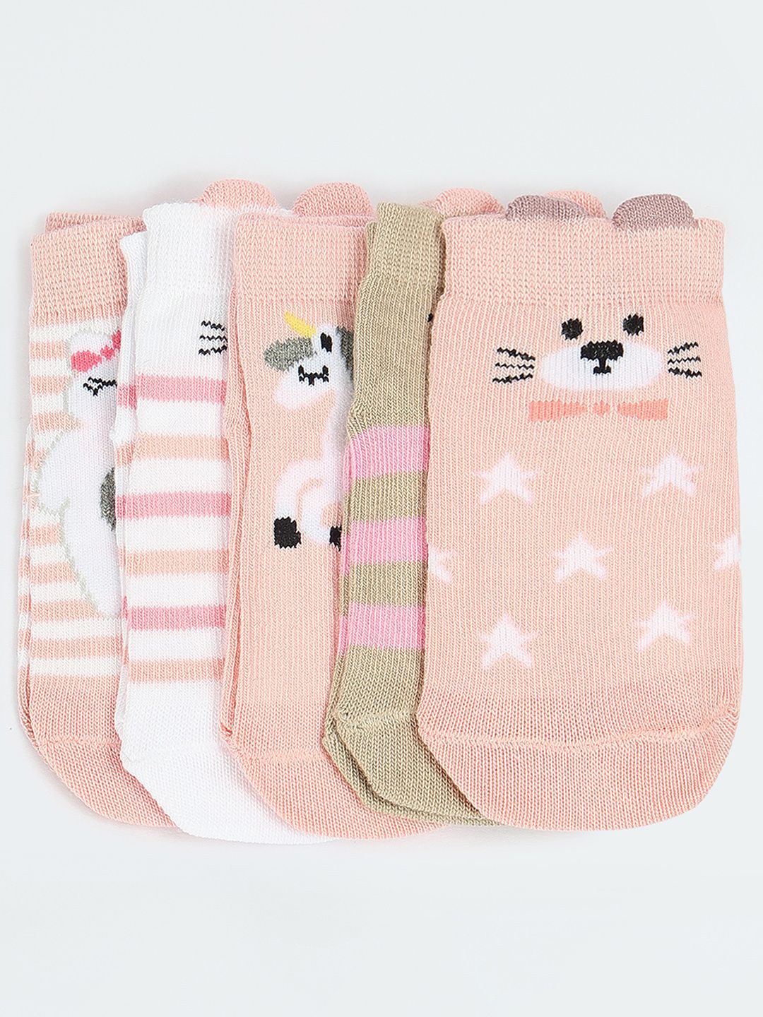 

max Girls Pack Of 5 Printed Ankle-Length Socks, Pink