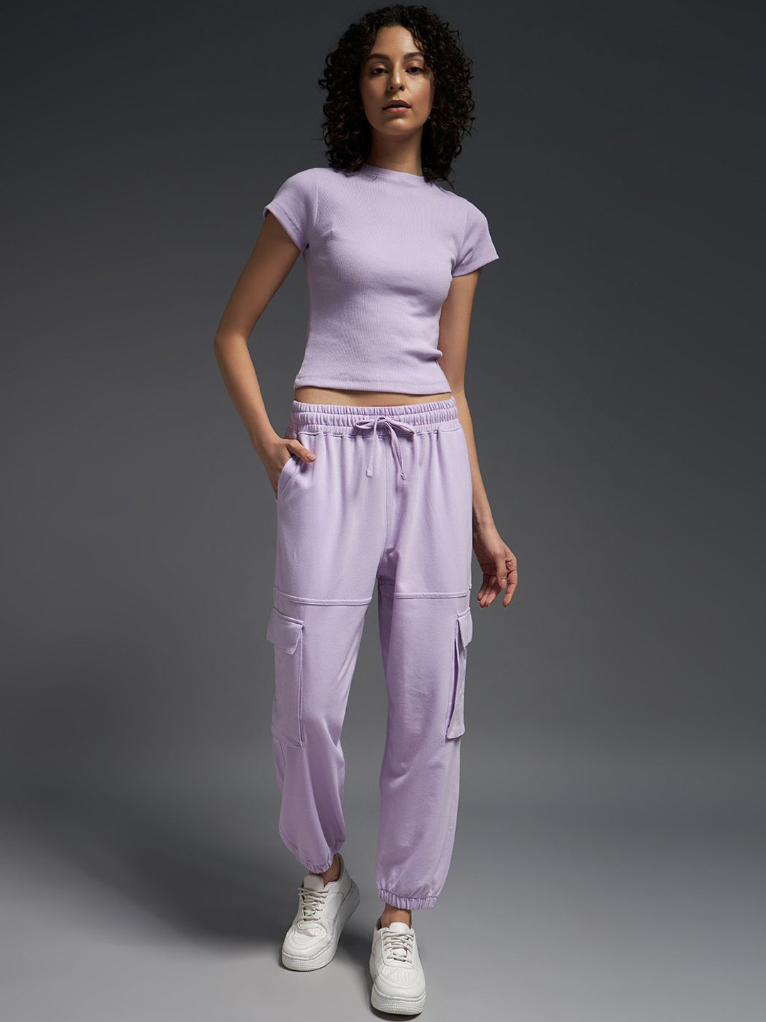 

MKH Women Solid Cotton Mid Rise Joggers, Lavender