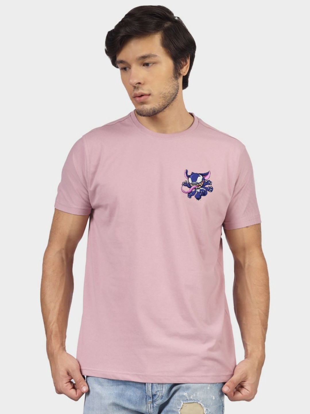 

Greylongg Men Graphic Printed Round Neck Cotton T-shirt, Purple