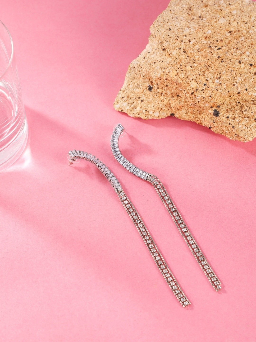 

KPOP Silver-Plated Rhinestone Studded Contemporary Drop Earrings