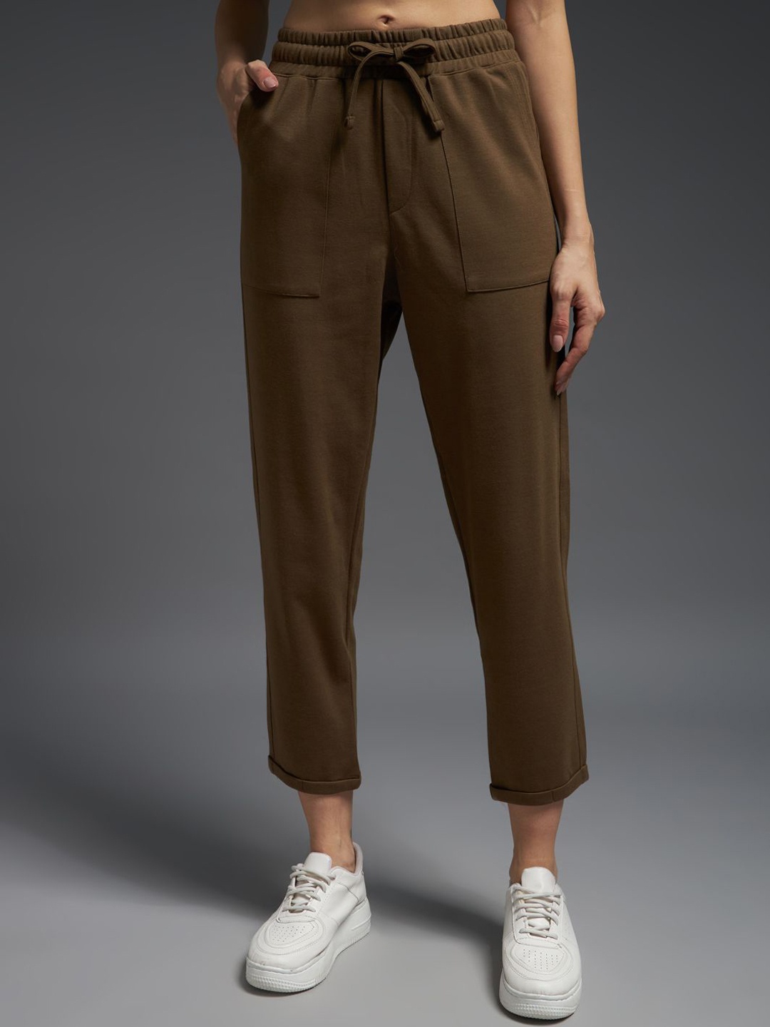 

MKH Women Cotton Mid- Rise Track Pants, Brown