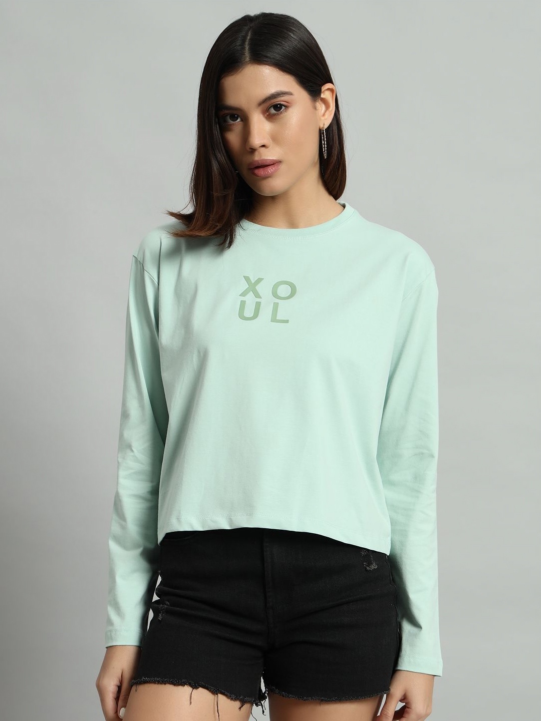 

AECK Women Typography Printed Round Neck Cotton T-shirt, Green