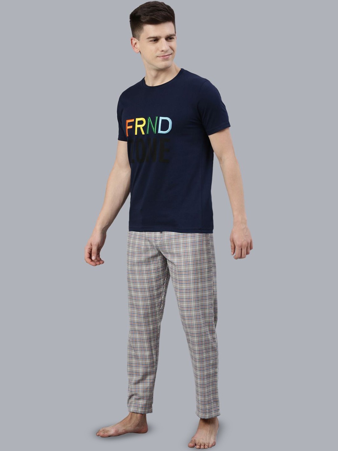 

Joven Men Typography Printed Pure Cotton Night Suit, Navy blue